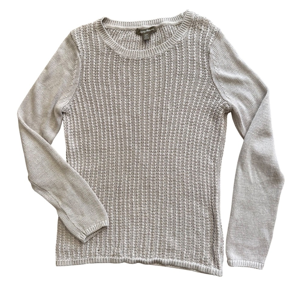 Tommy Bahama Women's 100% Linen Open Knit Crochet Sweater Beige Small S/P